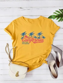 West Stroškov Surf Kolesarji Kokosovo Kaliforniji Žensk Retro Slog T-Shirt Poletje Priložnostne Prevelik Tee Počitnice Plaže Majica