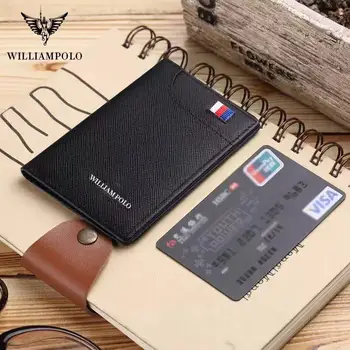 WilliamPolo usnje tanke luksuzne blagovne znamke kartico posnetek usnja tanke denarnice moške Retro kratek Denarnice