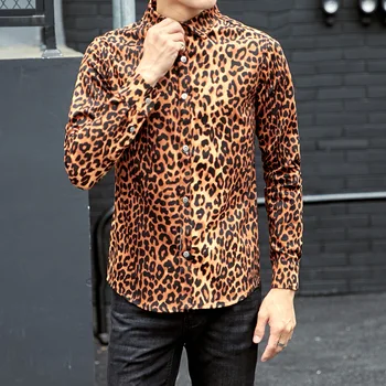 XXL-6XL ! 2018 Nove Moških oblačil jesen dolgo sleeve majica cvetje bombaža, plus velikost leopard tiskanja slim majica pevka kostumi