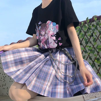 Y2K Gothic Punk Grunge Ulične Vrh Harajuku Oblačila Kratek Rokav Japonski Letnik Anime Tiskanja Bombaž Črna Temno Ženske T-Shirt