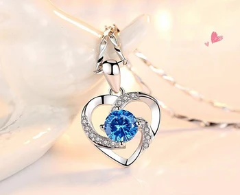YANHUI Srebro 925 Ogrlica z Bela/Vijolična/Modra Cirkonij Diamond Srce, Ljubezen Večno Obesek Ogrlica + Darilo Polje XN006