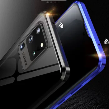 Za Samsung Galaxy S20 Ultra Primeru Dvojno Kaljenega Stekla, Pokrov 360 Shockproof Ohišje Za Samsung S 20 S20+ Plus Kritje Magnet Posnetek