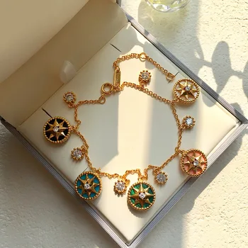 Zahodni stil čezmejnih modni trend nakit modni srečen octagonal star ploščo pet-cvet diamantno zapestnico