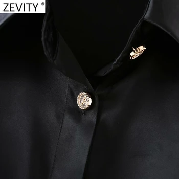 Zevity 2021 Nove Ženske Modni Zlati Zapenjanje Gumbov Black Delavska Bluzo Urad Dolg Rokav Dame Majica Elegantna Blusas Vrhovi LS7639