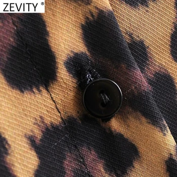 Zevity 2021 Ženske Letnik znižuj Ovratnik Leopard Tiskanja Priložnostne Srajco, Obleko Dame Elegantna Dolg Rokav Gub Midi Vestido DS5001