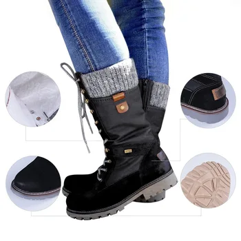 Zimski Čevlji Ženske Škornji 2020 Ženski Čevlji za Sneg Škornji Moda Sredi Tele Škornje Čipke-up Platformo Boot Toplo Škornje Dame Čevlji