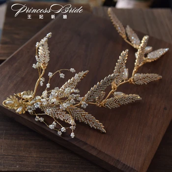 Zlati Kristalno dolge lase, nakit Strani kristalno Hairband uhani Poročni Dodatki za Lase
