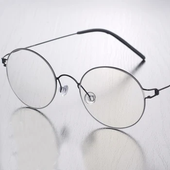 Čistega Titana Št Vijak Lahka Očala Moški Ženske Optičnih Očal Retro Krog Očal Okvir z Silikonske Blazinice za Nos