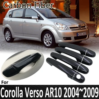 Črni Ogljik Fibe za Toyota Corolla Verso AR10 2004~2009 2005 2006 2007 2008 Chrome Vrat Ročaj Kritje Preuredi Avto Dodatki