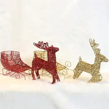 Železo Mini Elk Sani Avto Namizni Okras Zlato Božično Zabavo Figur Okras Dekoracijo Daril