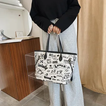 Ženska v torbici grafiti prenosni tote vrečko velike zmogljivosti luksuznih torba priložnostne nakupovalna torba ženske oblikovalec sklopka vrečke