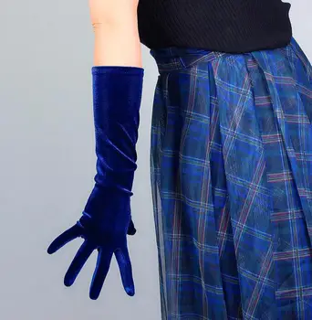 Ženske elegantno elastično žamet kratke rokavice ženske temno modra barva pleuche stranka vožnje rokavice 22 cm R2760