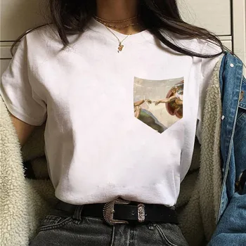 Ženske Michelangelo David Roke Grafični Harajuk Natisni T-shirt Vrhovi 2020 Poletje Moda Kratki Rokavi T-shirt Dekle,Spusti Ladje
