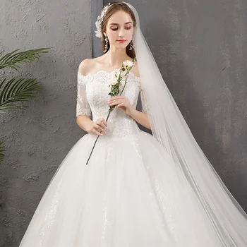 Ženske off ramenski pol rokav obleke žogo poročno obleko Plus velikost po meri narejene dolge poročne obleke poročne eleganco poročni obleki