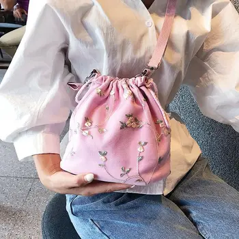Ženske torbe Ženska torba Retro vezenje vedro vreča etnične slog eno ramo torba messenger vrečke Mini torba majhno vrečko za dekle