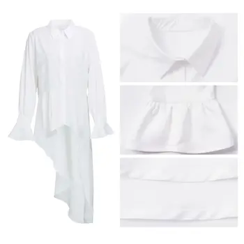 Ženske Zavoj Navzdol Ovratnik Plus Velikost 3XL Obleko Modne Flare Rokav Bele Obleke, Casual Nezakonitih Shirt Obleko