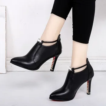 Ženski čevlji z Visoko peto ženske Martin čevlji jeseni novo opozoril ženski stiletto black ženske modni škornji usnjeni čevlji r56