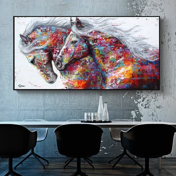 Živali Umetnosti Dve Teče Konj Platno Stensko Slikarstvo Umetnost Slike Za Dnevno Sobo, Moderno Abstraktna Umetnost Tiska Plakatov